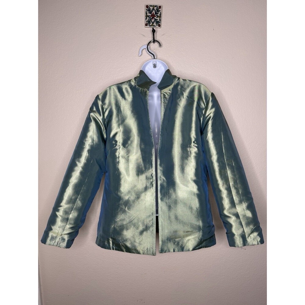 Grace Chuang New York Feather Print Open Jacket Sz S Multicolor Reversible Green - Picture 12 of 16